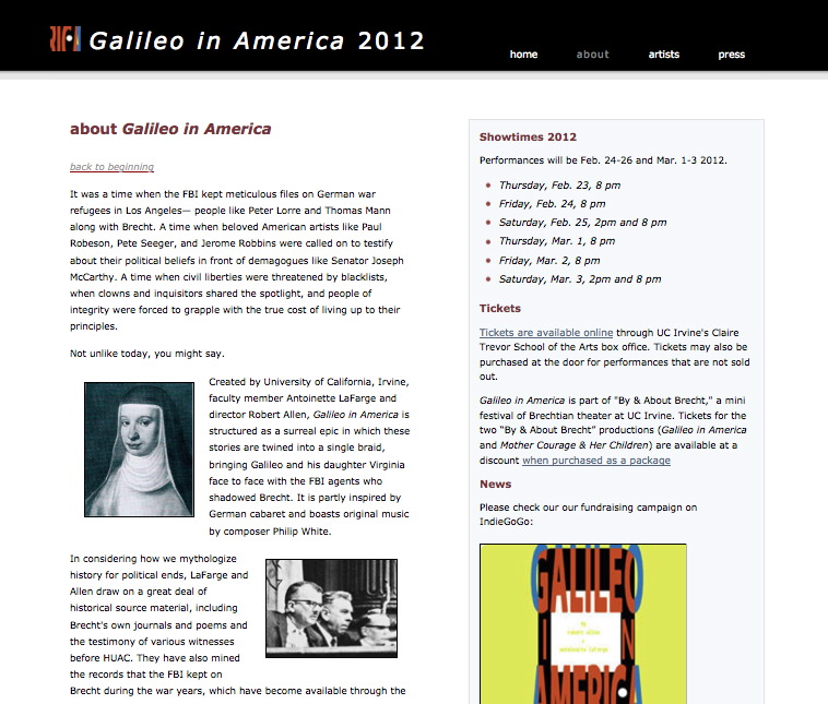 Galileo in America website